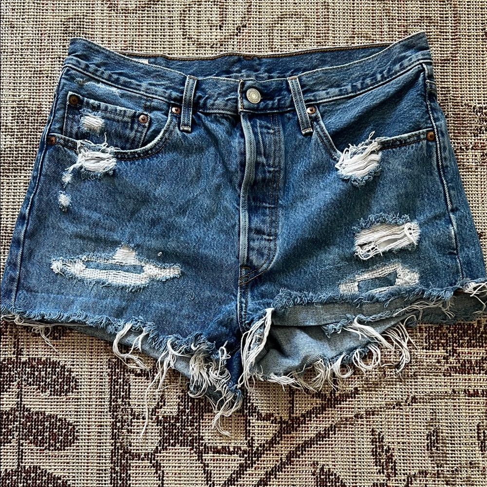 Levi's Blue Distressed Jean Shorts